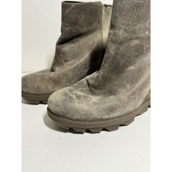 Sorel EUC Light Brown Leather Suede Joan of Arctic Wedge II Zip Boot Bootie 8 - Picture 2 of 6